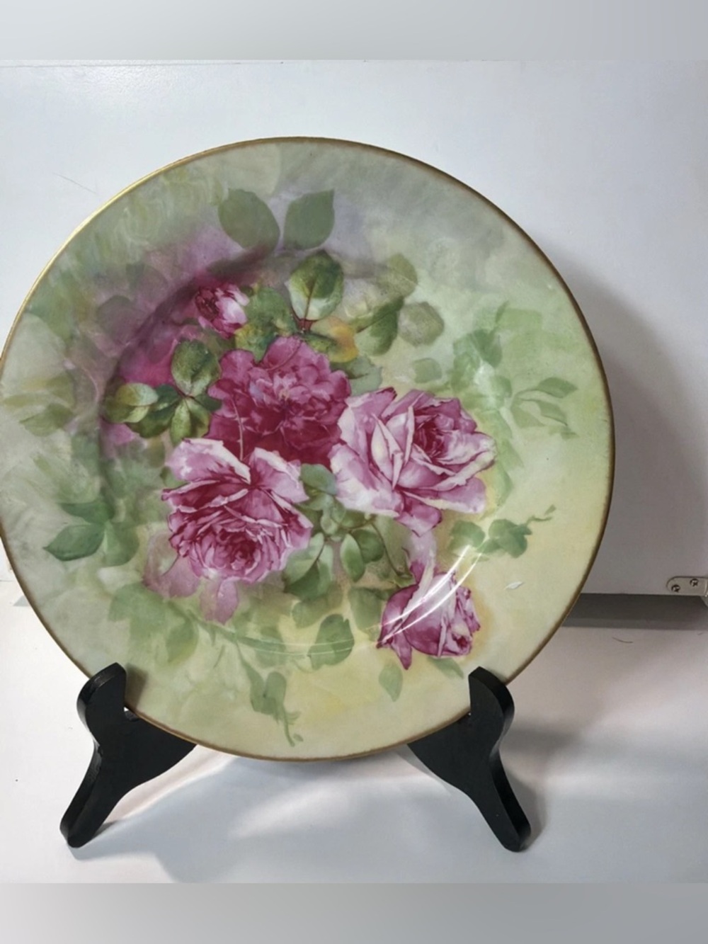 Limoges France Porcelain Plate Pink Roses Floral Decorative Cabinet Plate 10”